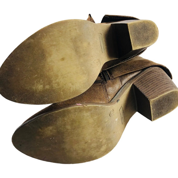 Lime Light Womens Faux Leather Cuffed Ankle Booties Block Heels Brown Size 10 - Picture 8 of 9